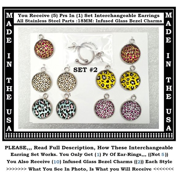 5/$20 Funky Art Party Fun Colorful Interchangeable Charm Earrings-5 Pairs in Set - Picture 2 of 6